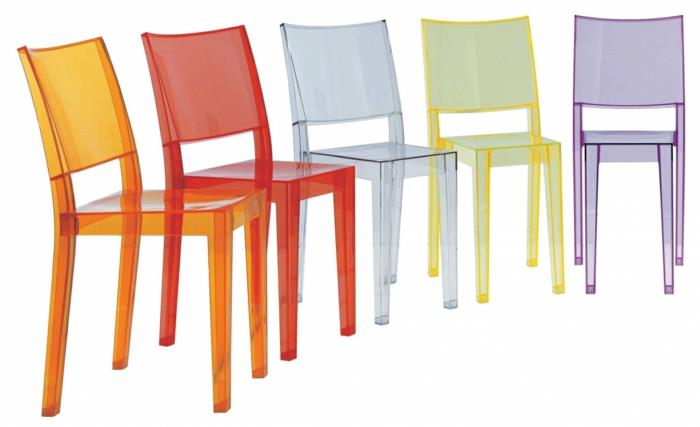 matériaux innovants chaises design en plexiglas transparent coloré