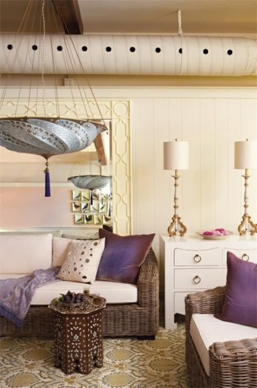 projektowanie wnętrz pomysły na dom femenin salon fioletowy orient style