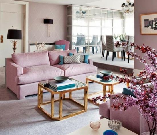 aranżacja wnętrz pomysły na dom femenin salon pastelowe kolory poduszki na sofę