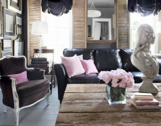 projektowanie wnętrz pomysły na dom femenin salon czarny różowy