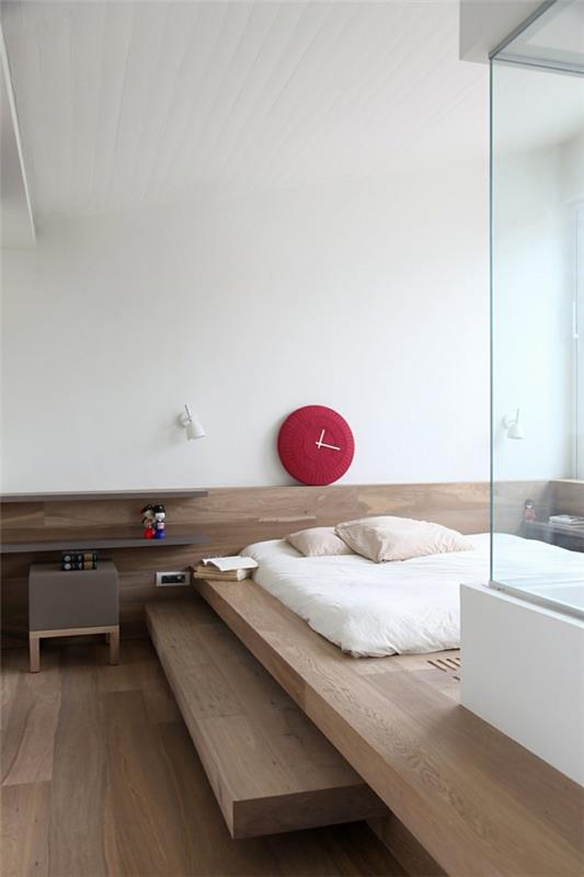 meuble déco japonais blanc brillant lampe de table rouge