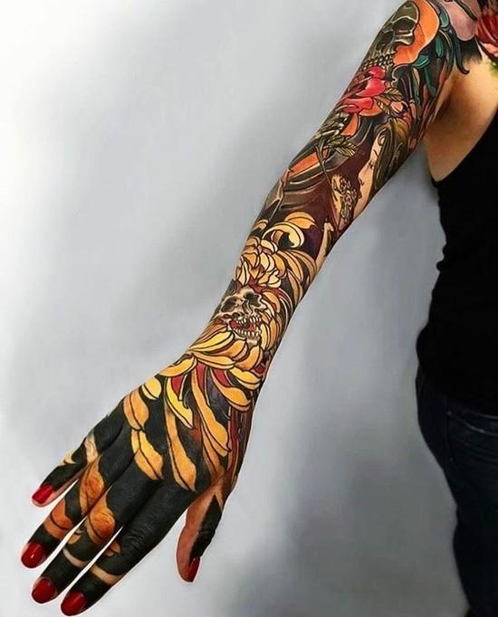 Idées de tatouages ​​​​japonais à manches longues colorés