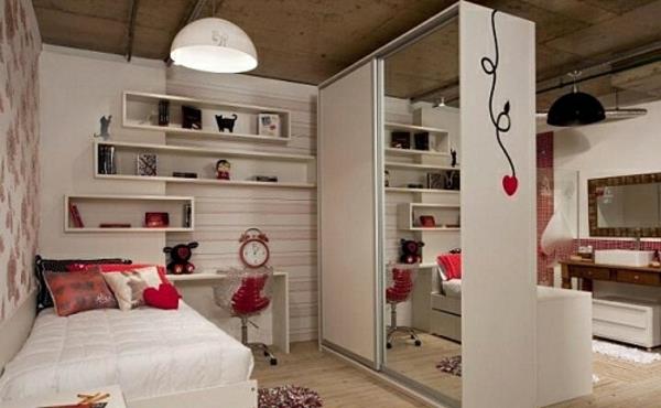 étagères de conception moderne de chambre à coucher de miroir de diviseur de pièce d'adolescent