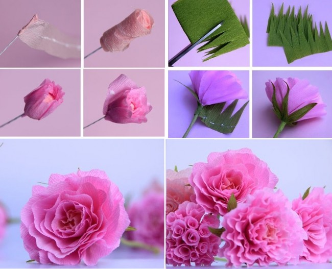 Fáze vytváření růže z vlnitého papíru
