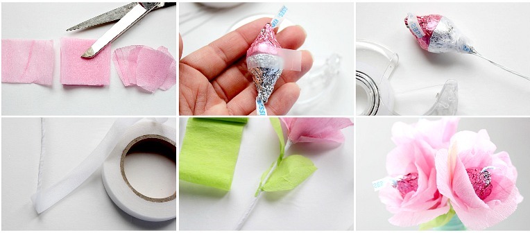 Machen Sie eine Papierblume mit Süßigkeiten darin