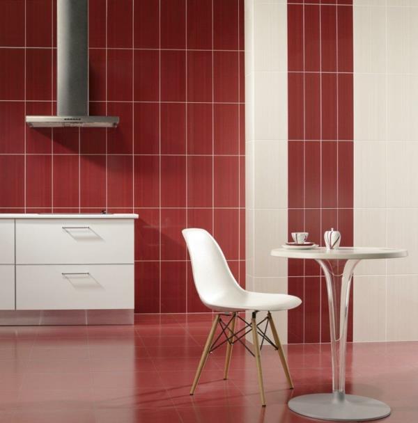 carreaux de cuisine mur rouge carreaux blancs couleurs salle à manger meubles