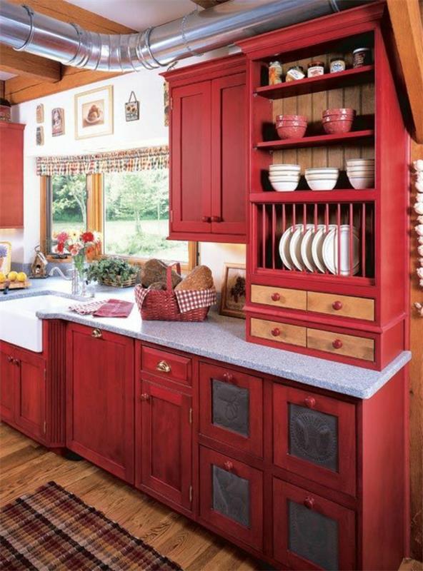 Wymiana frontów kuchennych starych drzwi szafek kuchennych retro kuchnia w kolorze czerwonym