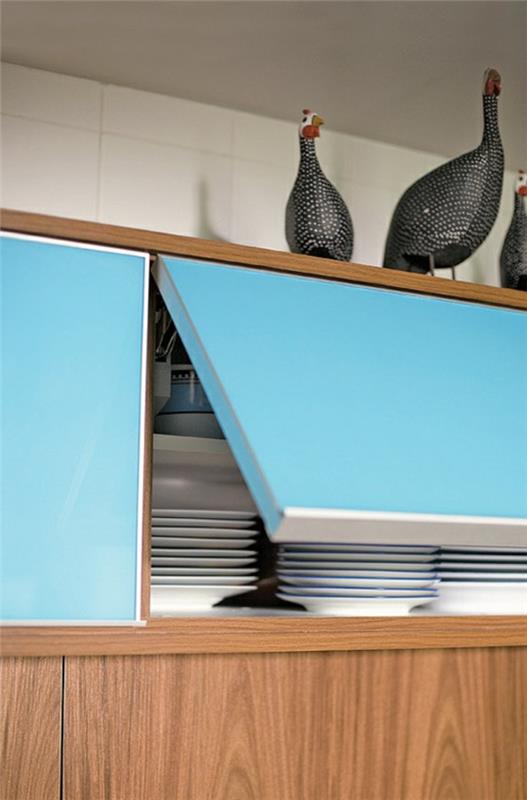 idées de conception de cuisine portes d'armoires bleues
