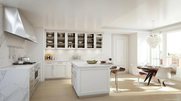 planification de cuisine équipement de cuisine moderne armoires blanches vitrine îlot de cuisine