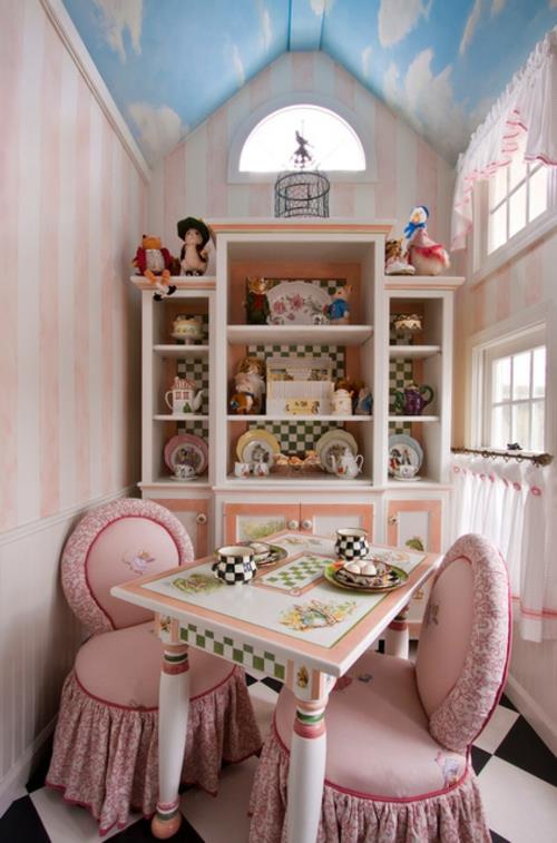domki zabaw dla dzieci różowe fotele i ściany