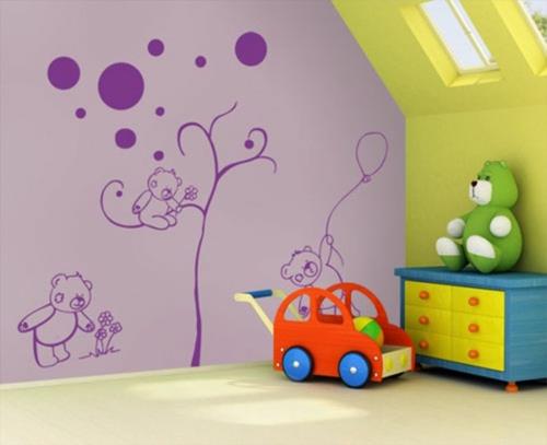 tapeta do pokoju dziecięcego fioletowa ściana niedźwiedzie