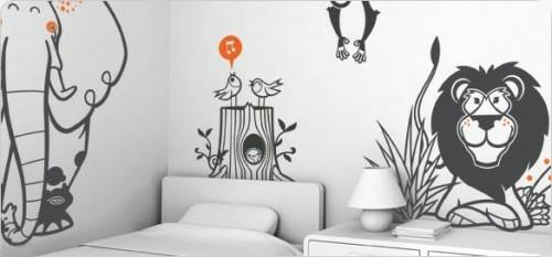 tapeta do pokoju dziecięcego czarno-biała przedstawia zwierzęta