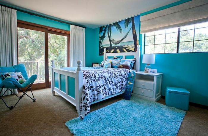 chambre d'enfant design style tropical couleur principale bleu mer