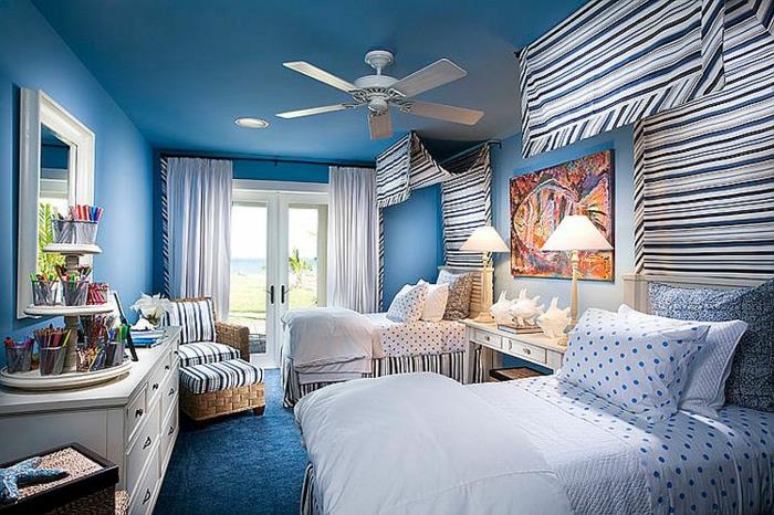 chambre d'enfant design mur de style tropical couleur bleu