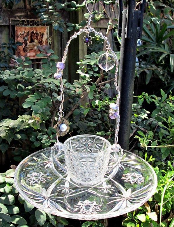 mangeoire à oiseaux de jardin de vaisselle en verre classique