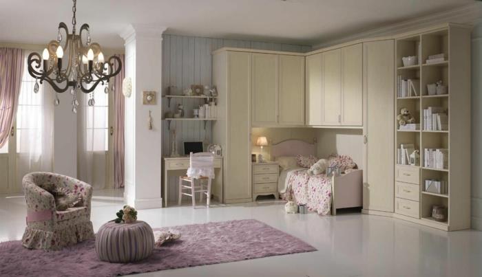 armoire design fonctionnel chambre d'enfant ameublement lustre tapis rose