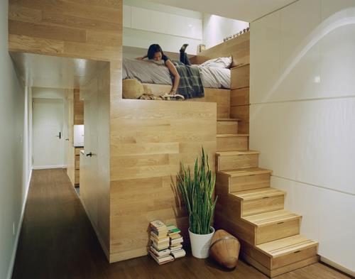 petit appartement conçoit des escaliers en bois des plantes de grenier