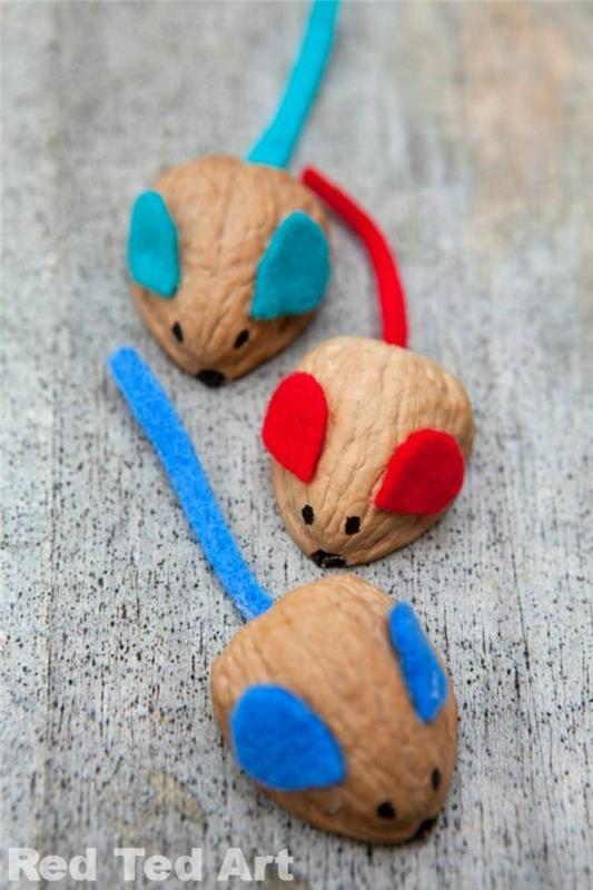 faire des petites souris avec des coquilles de noix avec des enfants