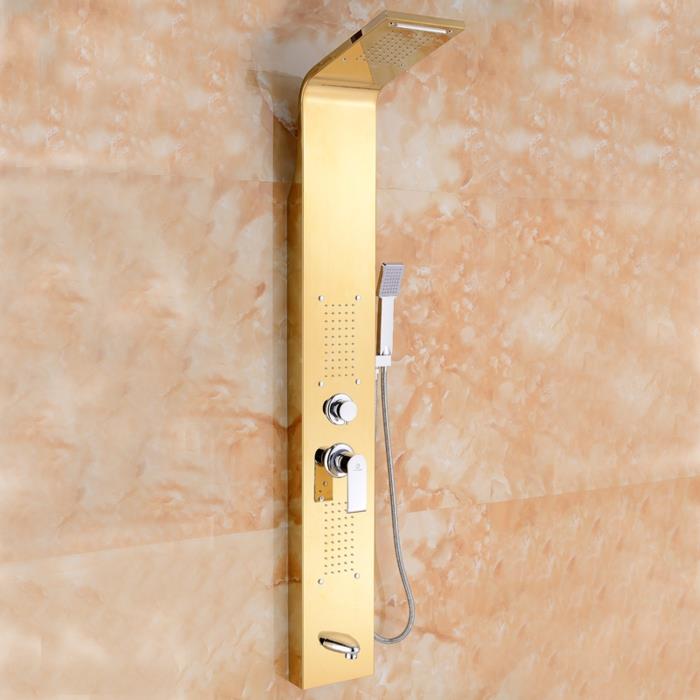 mały prysznic łazienkowy panel prysznicowy złoty