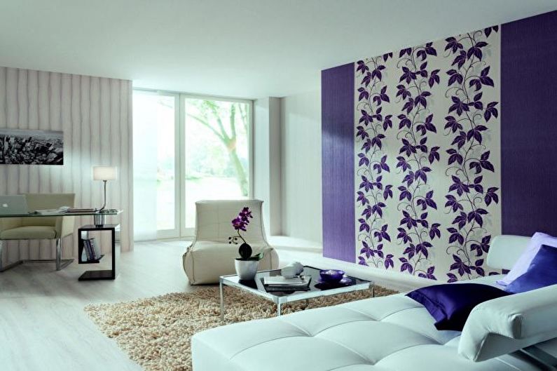 Kombinace tapety v obývacím pokoji - vertikální kombinace