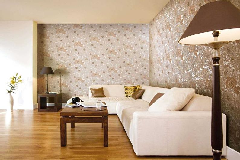 Kombinace tapety v obývacím pokoji - fotografie