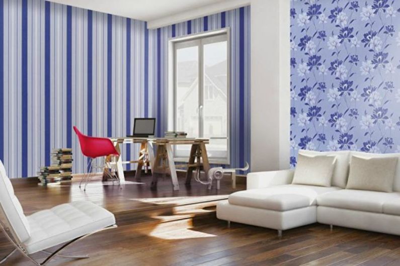 Kombinace tapety v obývacím pokoji - fotografie