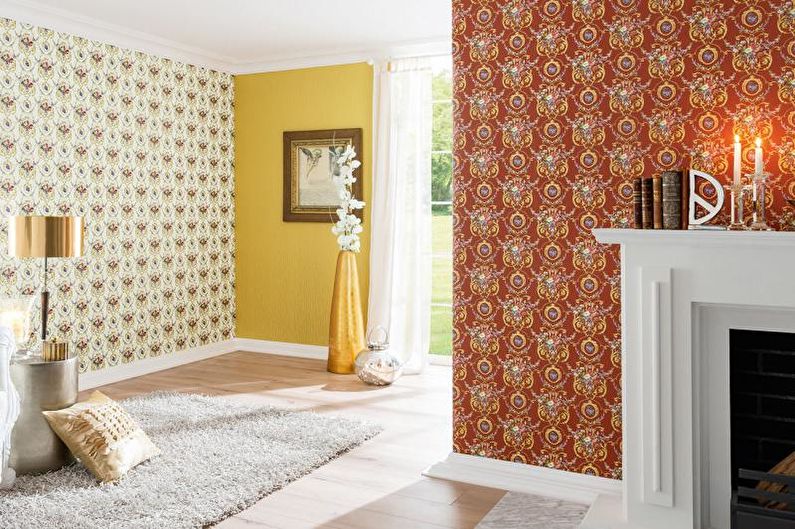 Kombinace tapety v obývacím pokoji - textura