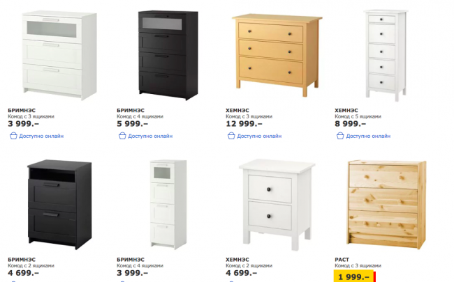 Ceny za komody z Ikea začínají na 2-3 tisících rublů u základních modelů