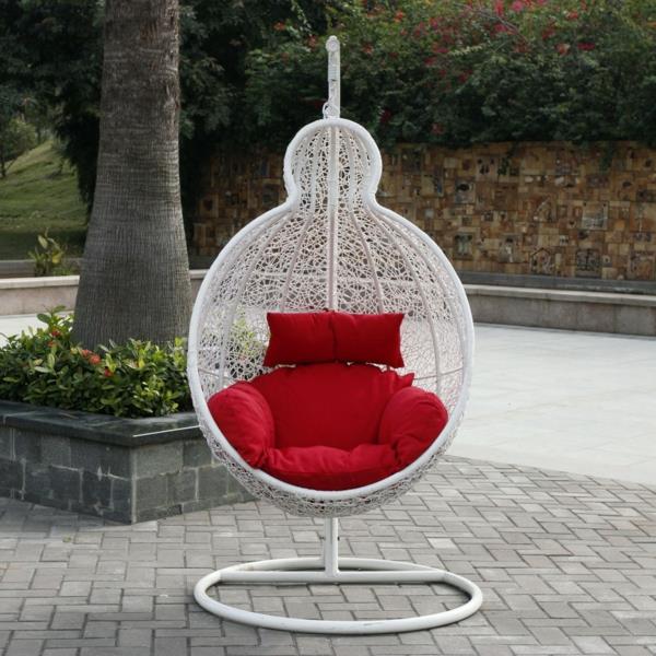 wiklinowe wiszące krzesło rattanowe wiszące krzesło czerwone poduszki