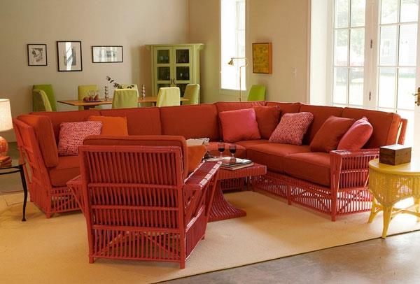 meubles en rotin canapé d'angle couleur terre cuite