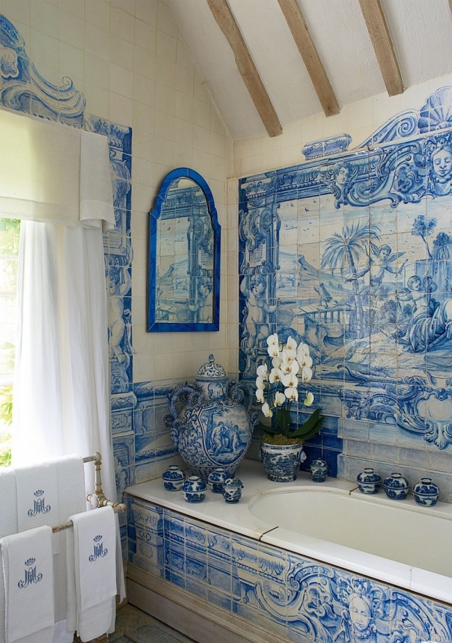 Motive aus der Malerei des niederländischen Porzellans in Keramikfliesen für das Badezimmer