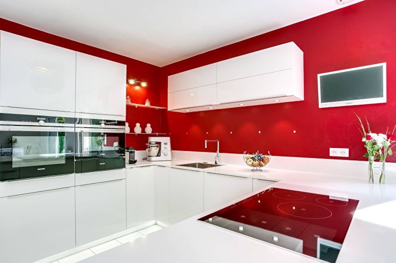 تصميم مطبخ أحمر - ديكور حائط