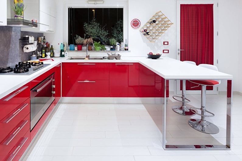 تصميم المطبخ باللون الأحمر - أثاث
