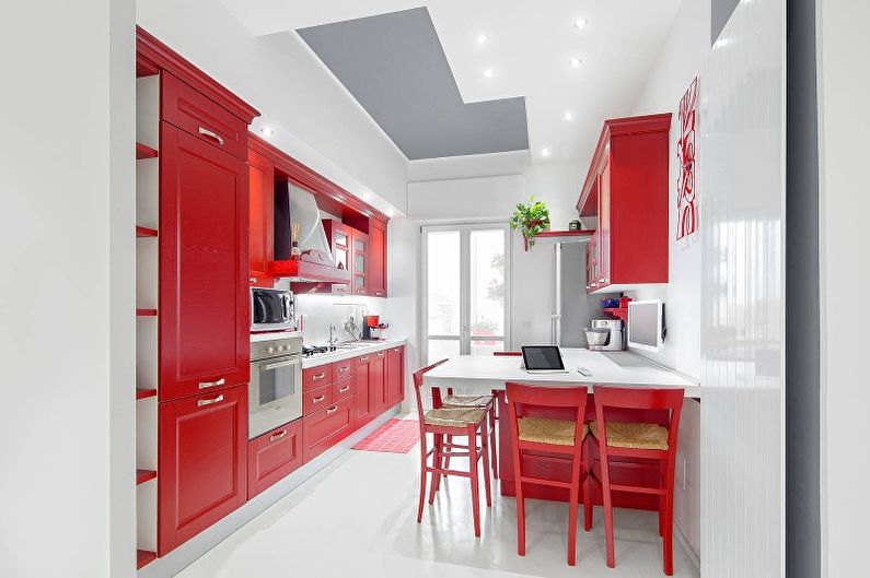 تصميم مطبخ أحمر - ديكور وإضاءة