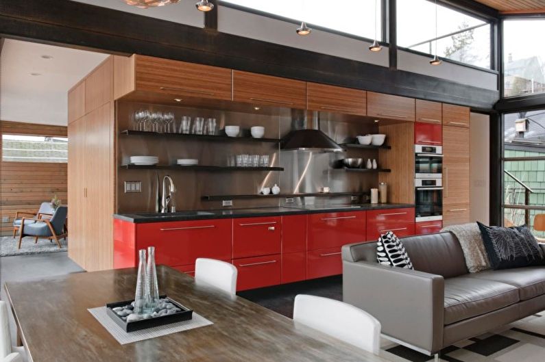 مطبخ أحمر على طراز لوفت - تصميم داخلي