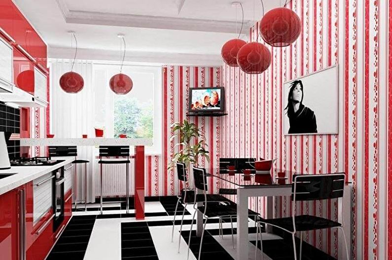 Červený a černý design kuchyně - dekorace na zeď