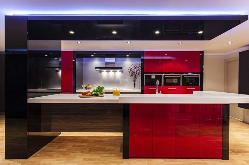 Červený a černý design kuchyně - nábytek
