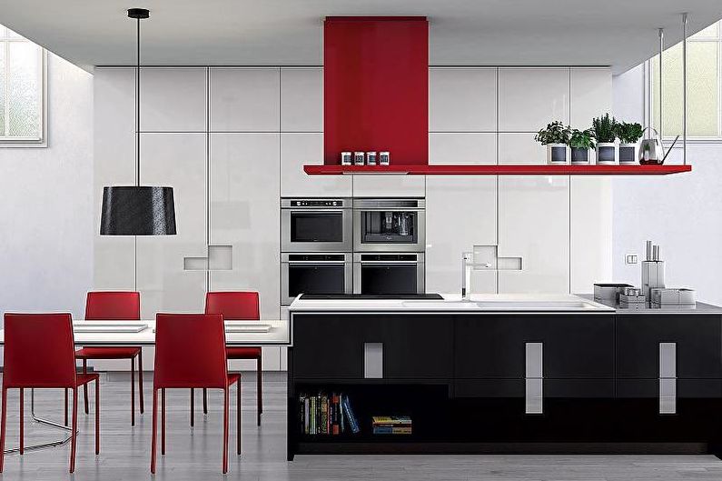 Červená a černá kuchyně - fotografie interiérového designu