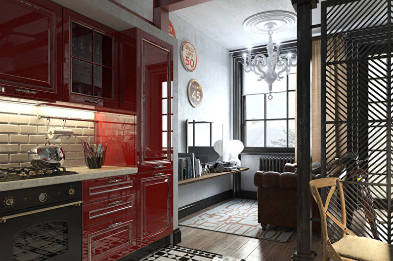 Červená a černá kuchyně - fotografie interiérového designu