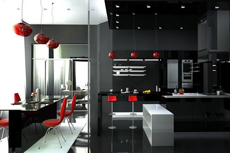 High -tech červená a černá kuchyně - interiérový design