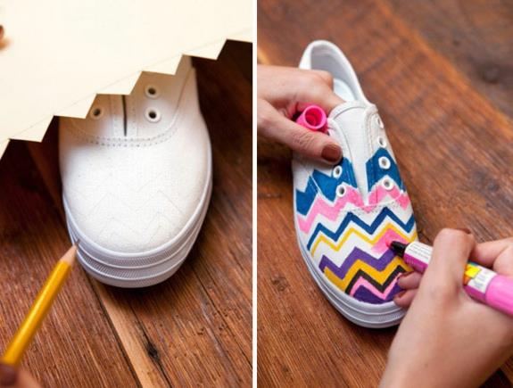 idées d'artisanat créatif pour adultes chaussures échantillons de couleurs motif chevron