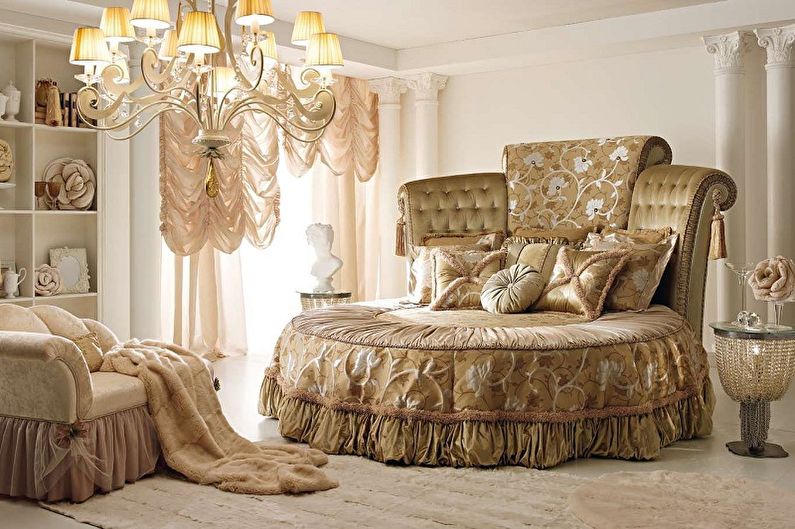 Kulatá postel v ložnici v různých stylech - orientální styl