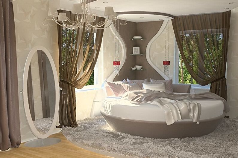 Kulatá postel v ložnici - nápady na umístění