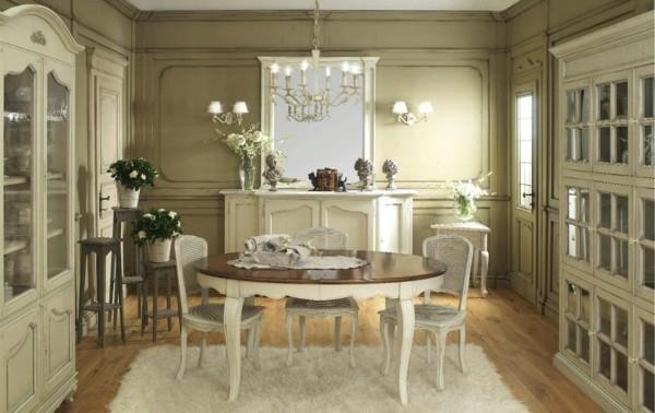 kuchnia shabby chic jadalnia przytulny biały dywan