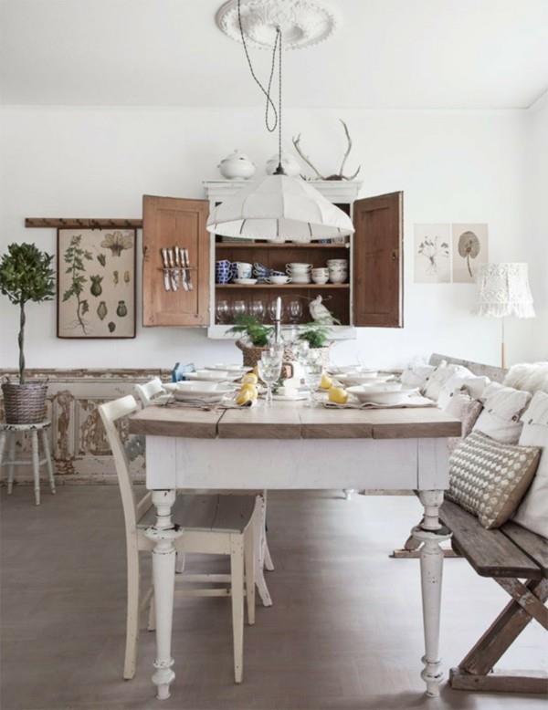 kuchnia shabby chic jasne meble przestrzeń do przechowywania pomysły jadalnia