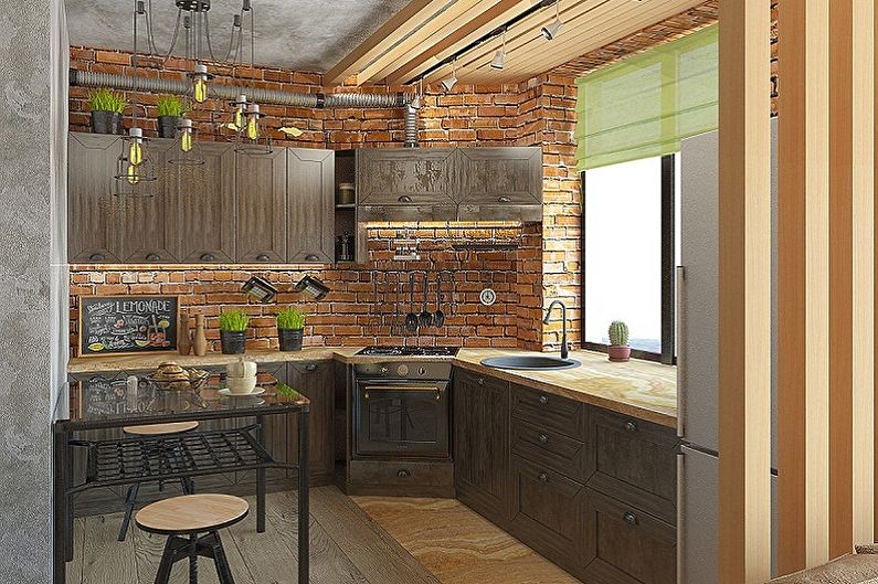 Küche 3 mal 3 Meter im Loft-Stil - Innenarchitektur