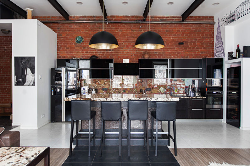 Küche im Loft-Stil mit Insel - Innenarchitektur