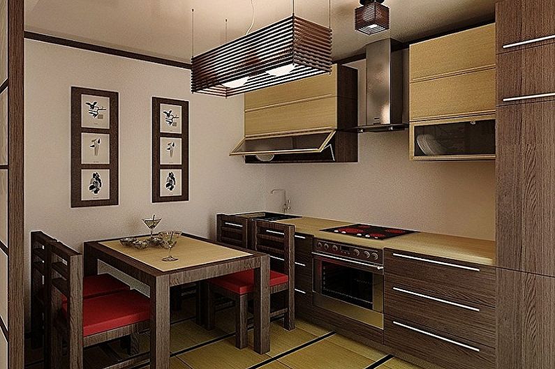 مطبخ بني على الطراز الياباني - تصميم داخلي