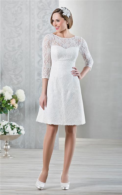robes de mariée courtes 2016 ligne élégante dentelle blanche fleur motif manches longues robe de mariée romantique galerie de mariée