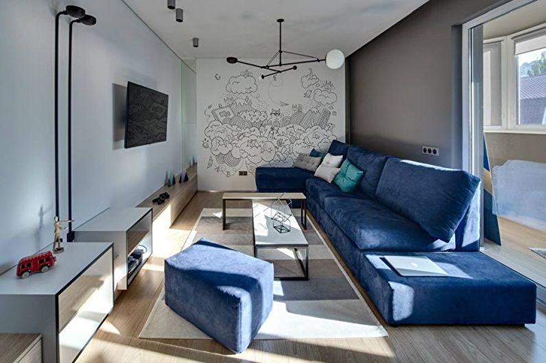 غرفة المعيشة - تصميم شقة بأسلوب التبسيط